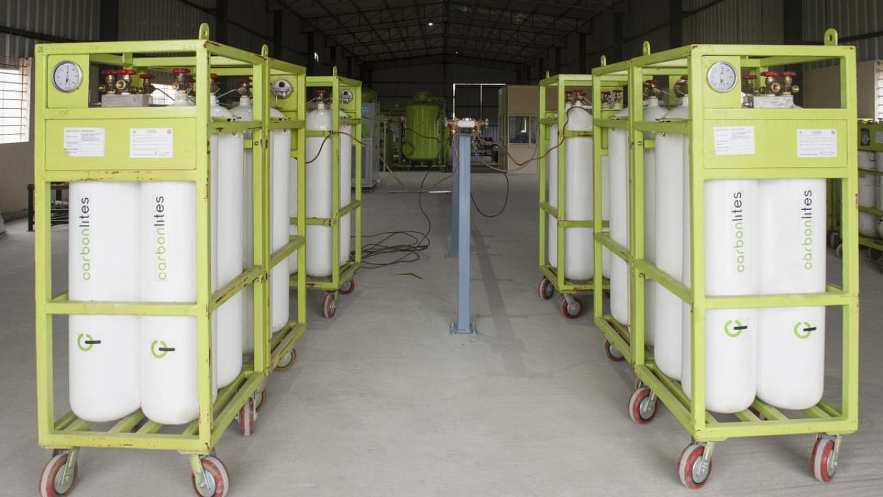 Bio-CNG cylinders at the wet waste processing plant in Harohalli. Credit: Special arrangement