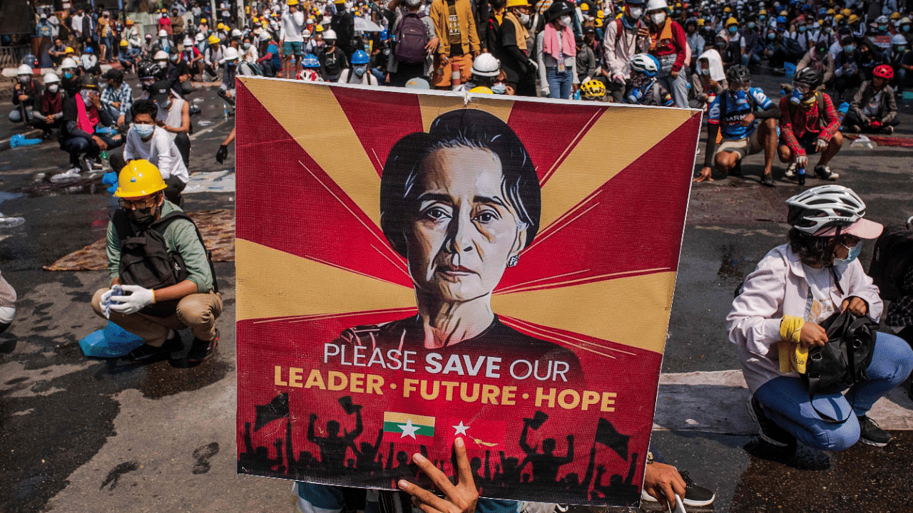 In this file photo taken on March 2, 2021, protesters take part in a demonstration against the military coup in Yangon. Credit: AFP Photo