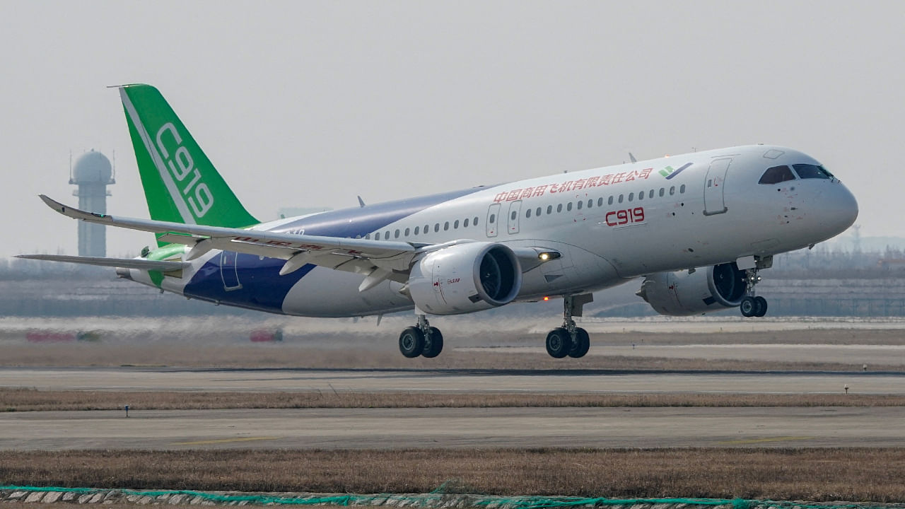 The third prototype of China's home-built passenger jet C919 takes off during its first test flight at Shanghai Pudong International Airport in Shanghai. Credit: Reuters Photo