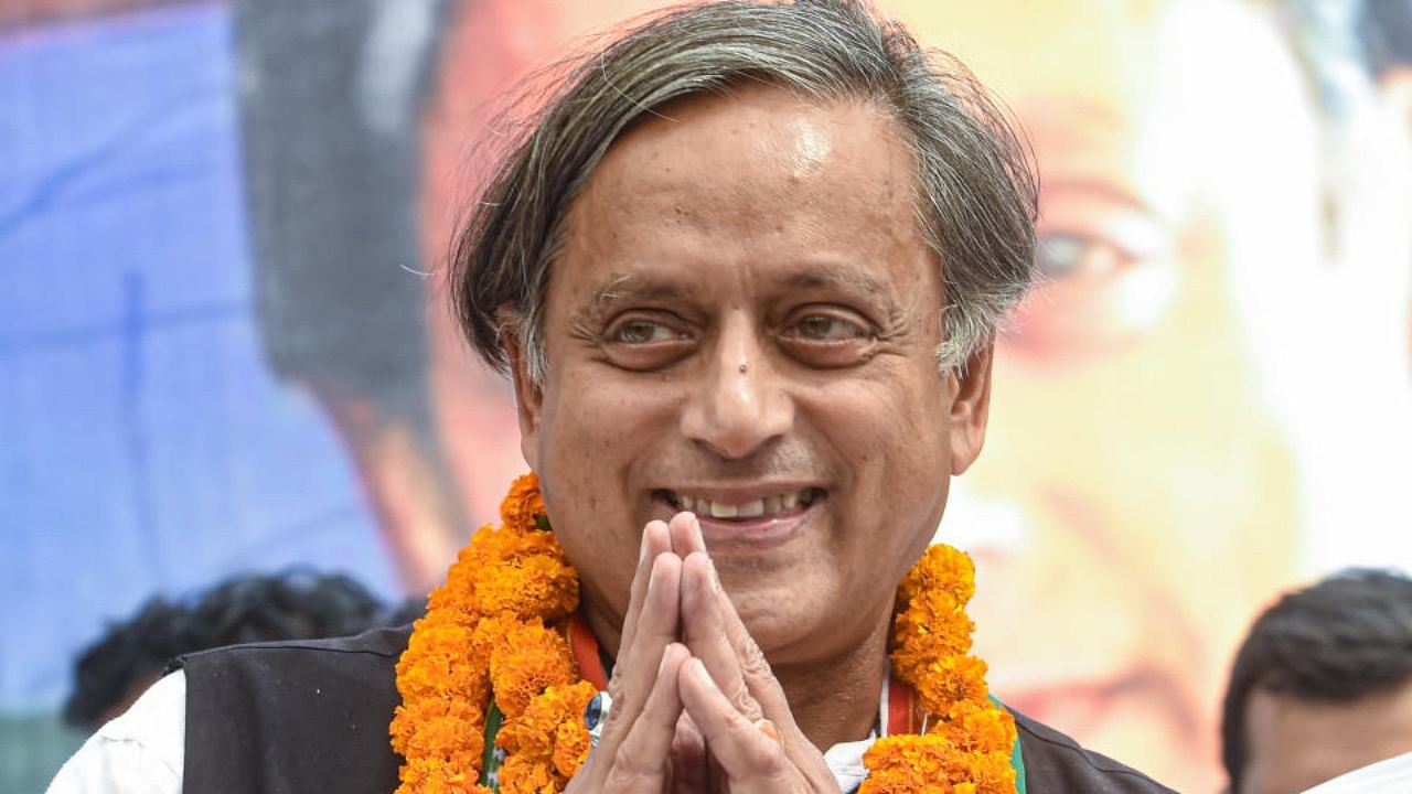 Senior Congress leader Shashi Tharoor addresses a press conference after filing his nomination papers for the post of party President, in New Delhi, Friday, Sept. 30, 2022. Credit: PTI Photo