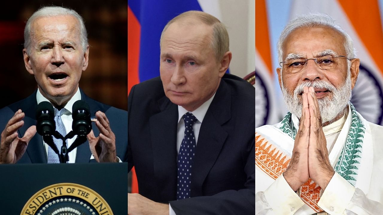 Joe Biden, Vladimir Putin, Narendra Modi. Credit: AP, Reuters, PTI