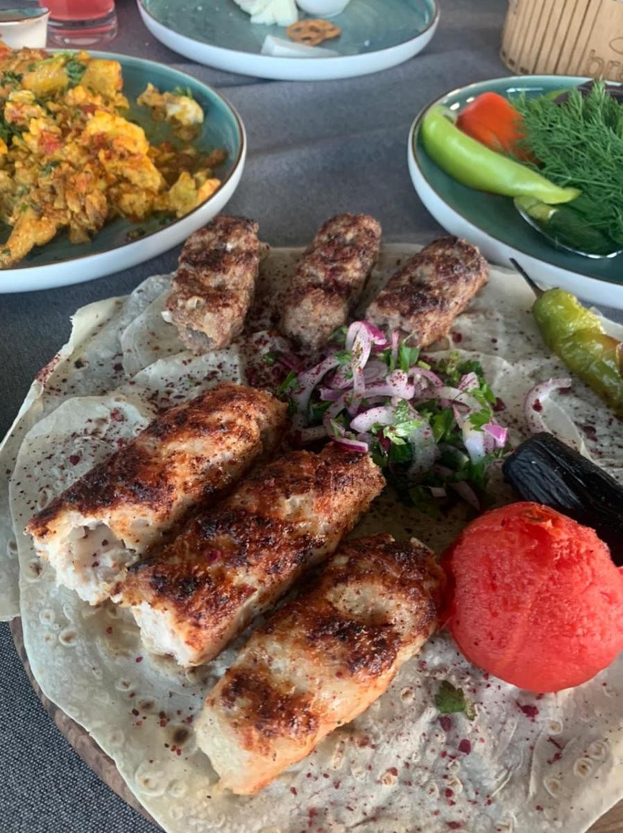 Lamb kebabs served with lavash bread. PHOTOS BY AUTHOR