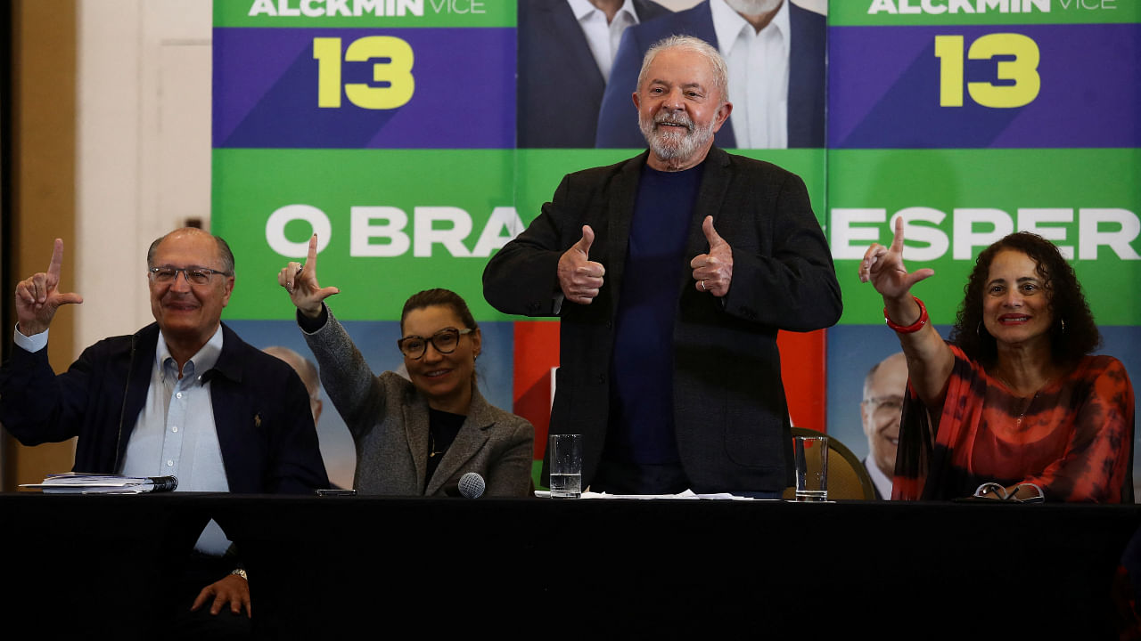 Former Brazil's President and current presidential candidate Luiz Inacio Lula da Silva gestures during a meeting with campaign associates for the second round of elections. Credit: Reuters Photo