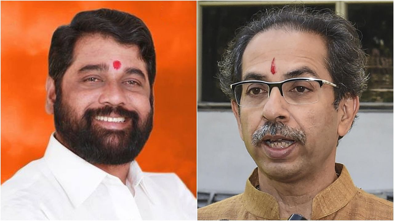 Maharashtra Chief Minister Eknath Shinde (left) and Uddhav Thackeray both claim to lead the "real Shiv Sena". Credit: PTI Photos