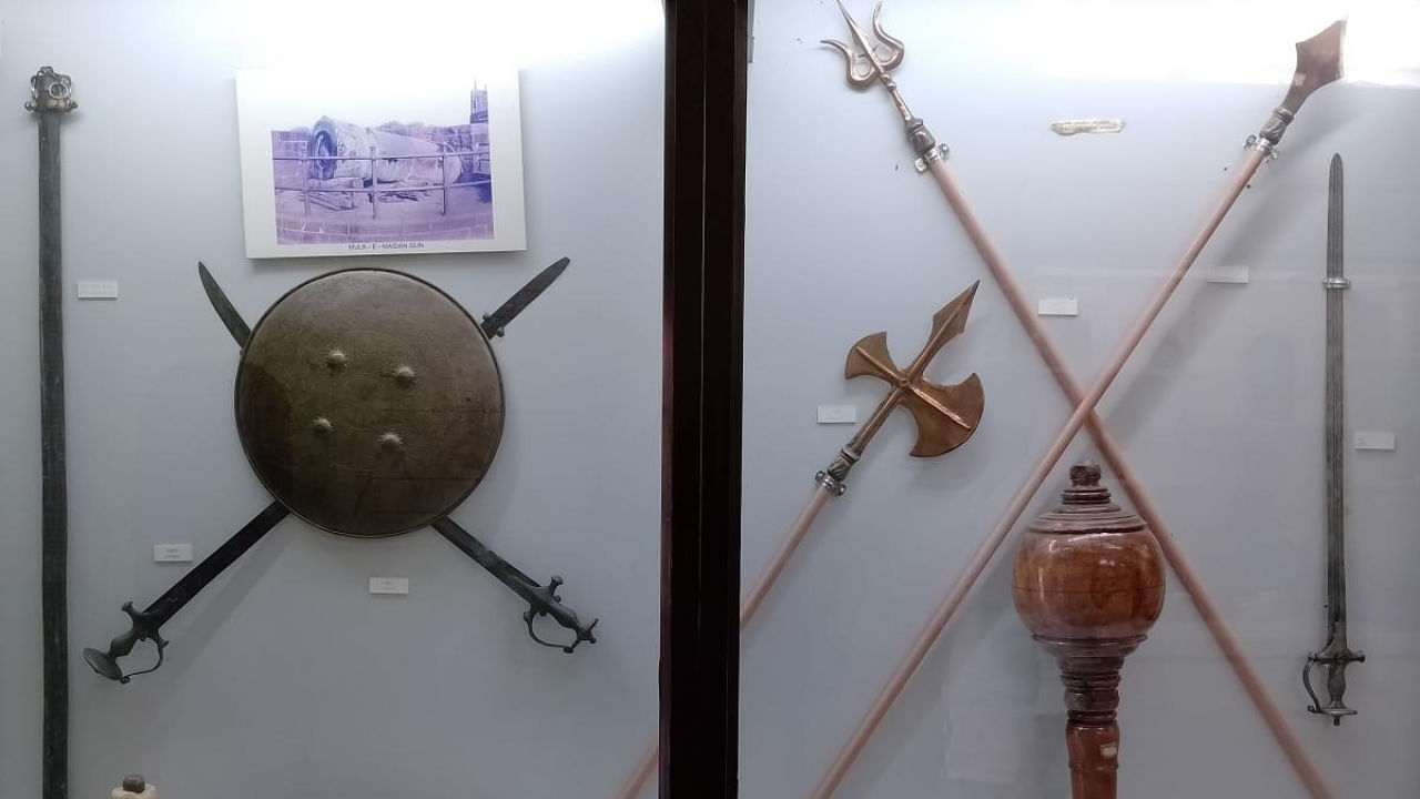 Weapons on display at the cultural complex in Navanagar, Bagalkot. Credit: Photo by author