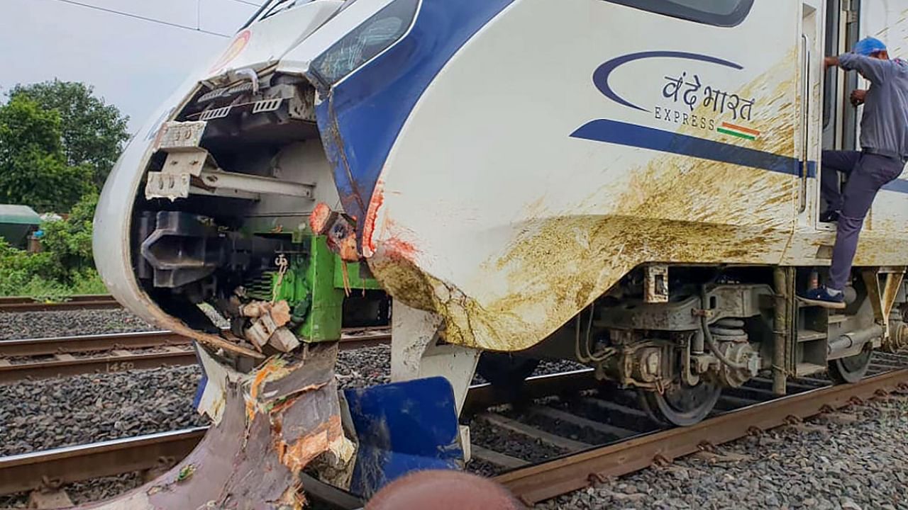 Damaged Vande Bharat Express train. Credit: PTI Photo