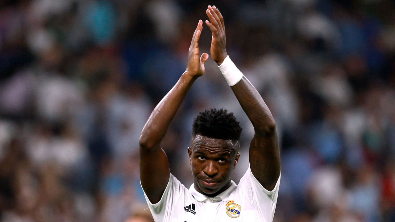 Real Madrid's Vinicius Junior celebrates after the match. Credit: Reuters Photo