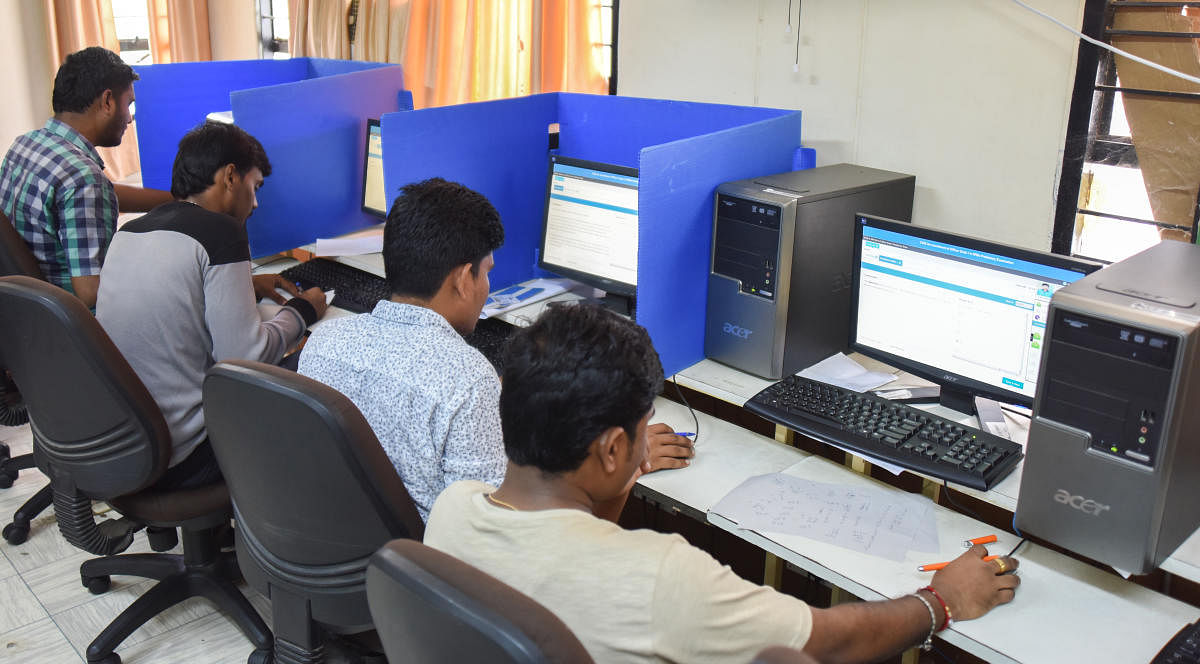 At an online banking exam centre. Activists say the absence of regional languages puts aspirants who don’t speak Hindi at a disadvantage. Pic for representation