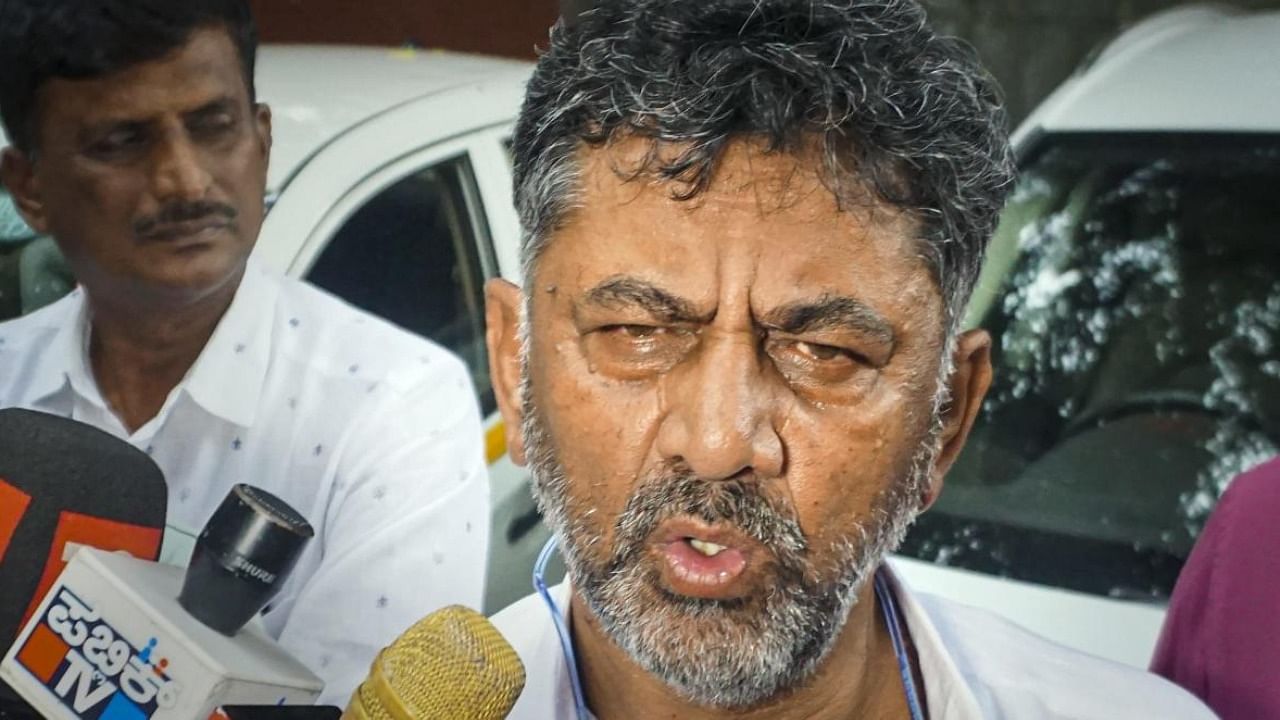 Congress leader DK Shivakumar addresses media outside the Enforcement Directorate (ED) office after being summoned for questioning in connection with the National Herald money laundering case in New Delhi on Friday. Credit: PTI