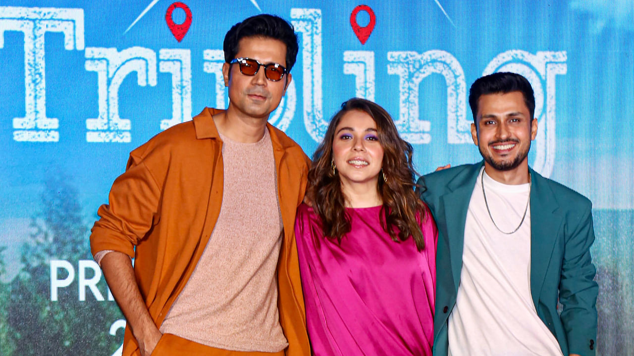Bollywood actors Sumeet Vyas, Maanvi Gagroo and Amol Parashar pose for photographs during a promotional event for ZEE5 'Tripling', in Mumbai, Friday, Oct. 7, 2022. Credit: PTI Photo