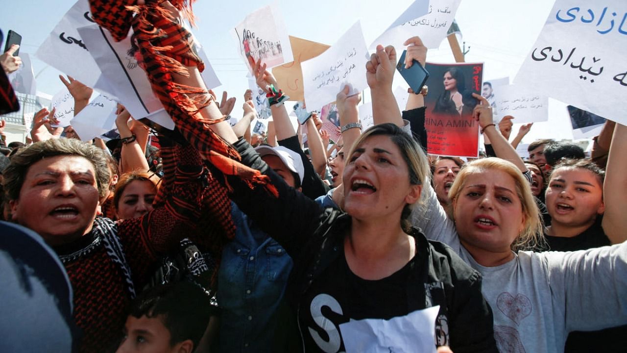 Protest following the death of Mahsa Amini, in front of the United Nations headquarters in Erbil. Credit: Reuters Photo