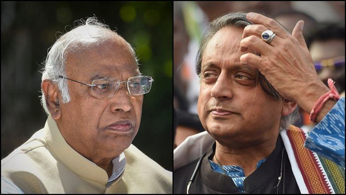 Congress president poll candidates Mallikarjun Kharge (L) and Shashi Tharoor. Credit: Agency Photos