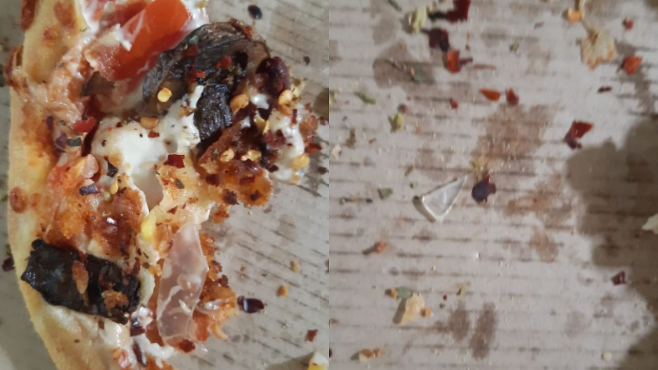In the tweet which had photos of the pizza, the customer tagged Domino’s Pizza, Department of Consumer Affairs, Food Safety & Standards Authority of India (FSSAI) and Mumbai Police. Credit: Twitter/@kolluri_arun