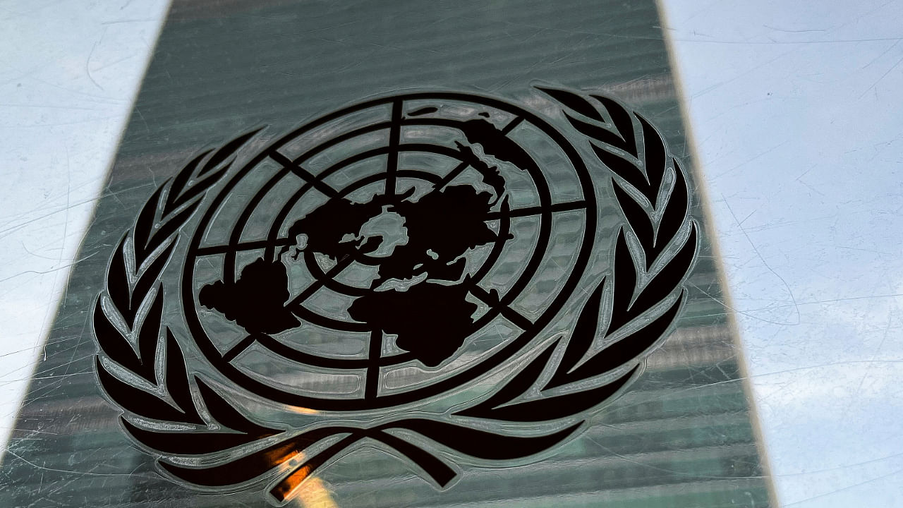 The United Nations headquarters building is pictured with a UN logo in the Manhattan borough of New York City, New York, US, March 1, 2022. Credit: Reuters File Photo