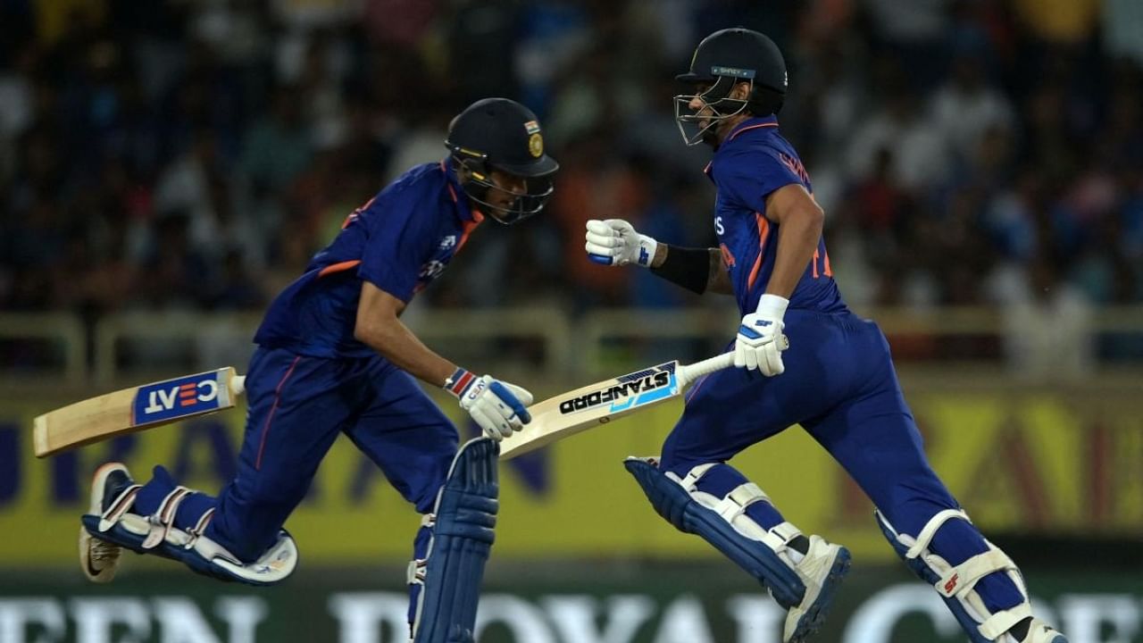 Openers Shikhar Dhawan and Shubman Gill in action. Credit: AFP Photo