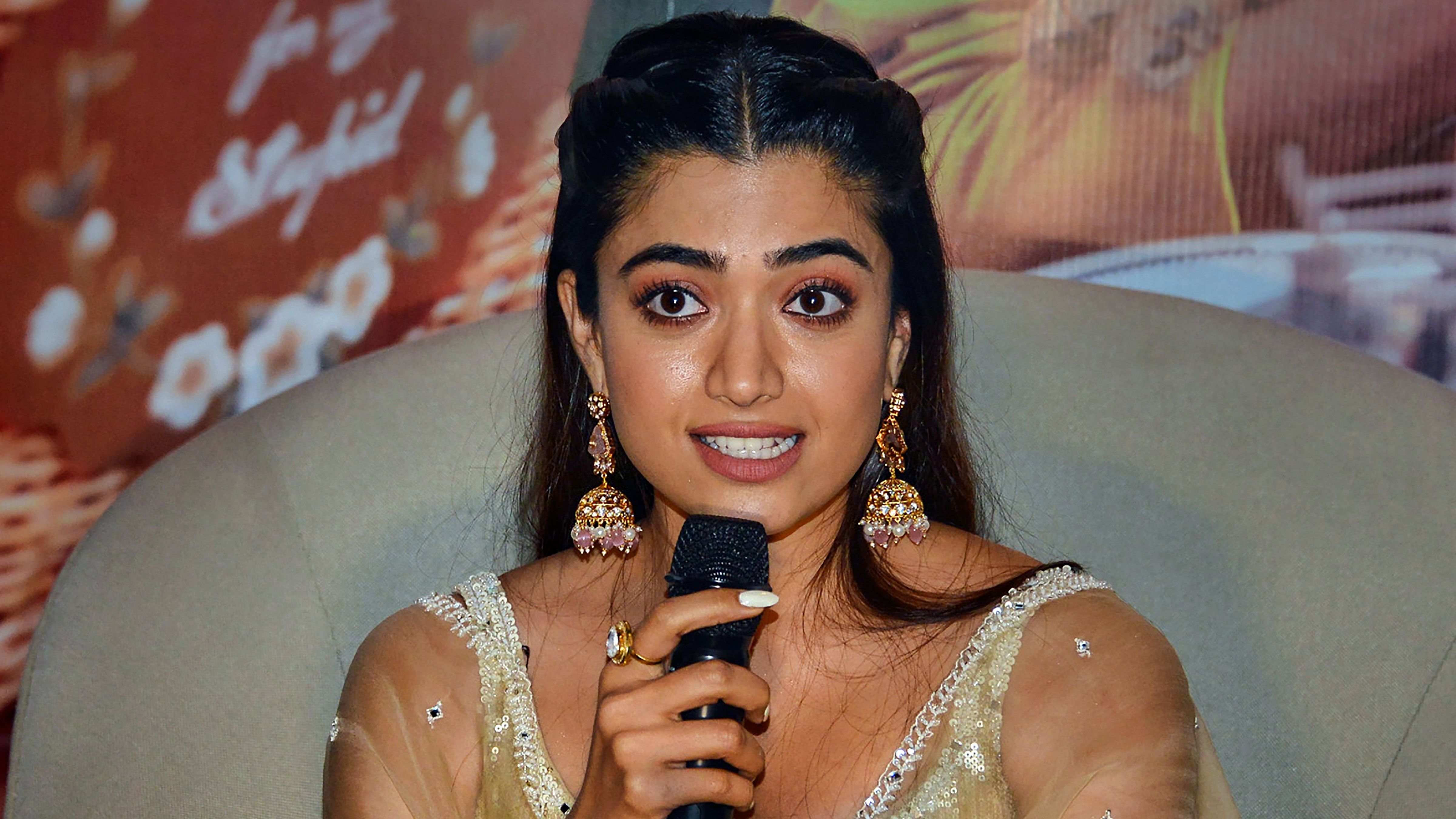 Bollywood actor Rashmika Mandanna speaks during a press conference for the promotion of her upcoming film 'Goodbye'. Credit: PTI Photo