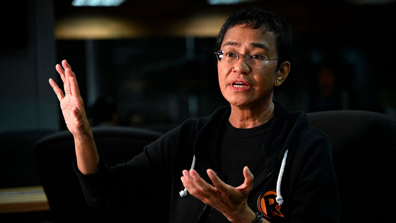 In this photo taken on July 12, 2022, Maria Ressa speaks during an interview with AFP at Rappler’s office in Pasig, Metro Manila. Credit: AFP File Photo