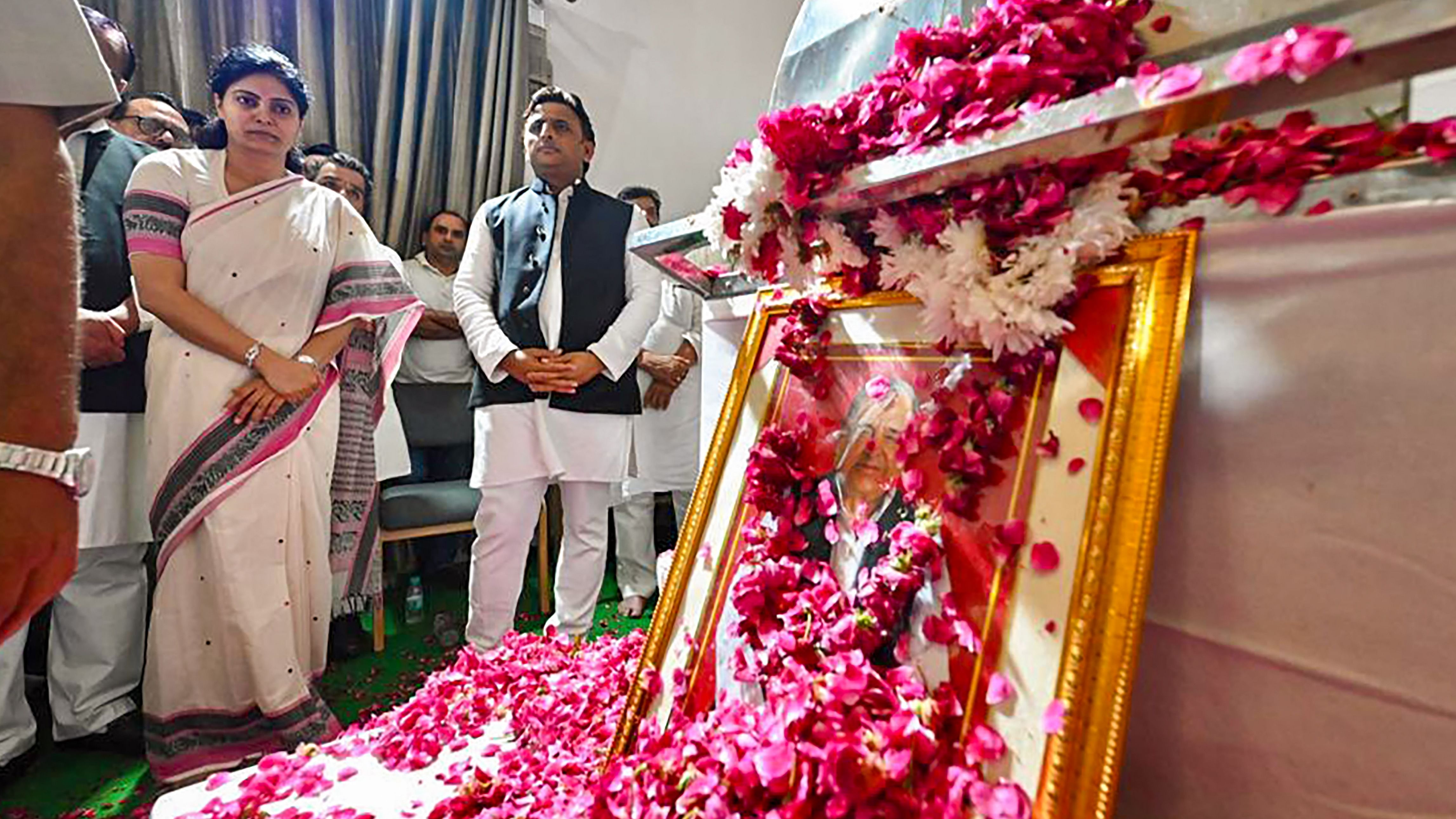 Yadav died on Monday morning at a private hospital in Gurugram and his mortal remains reached Etawah in the evening. Credit: PTI Photo