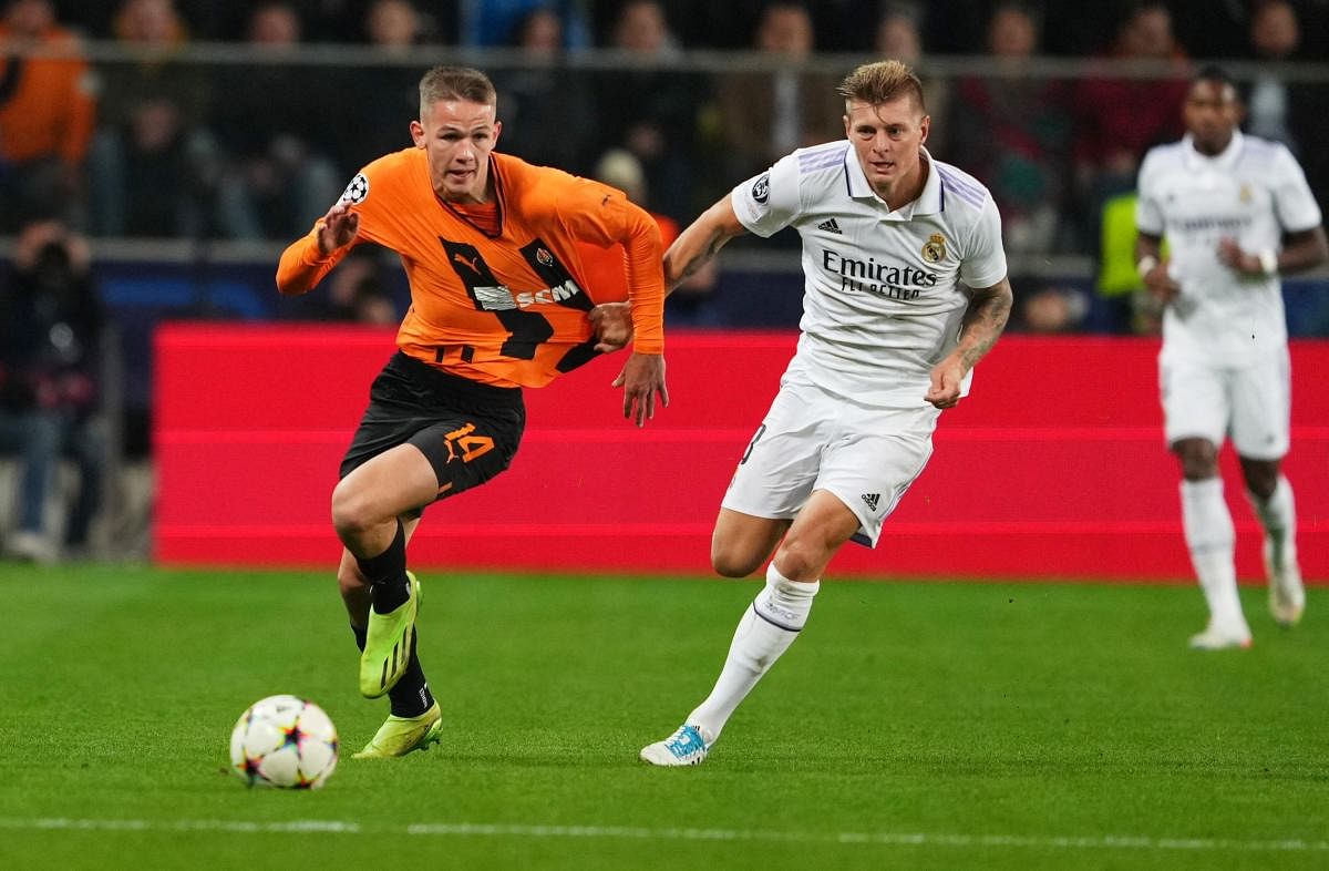 Shakhtar Donetsk's Danylo Sikan in action with Real Madrid's Toni Kroos. Credit: Reuters Photo