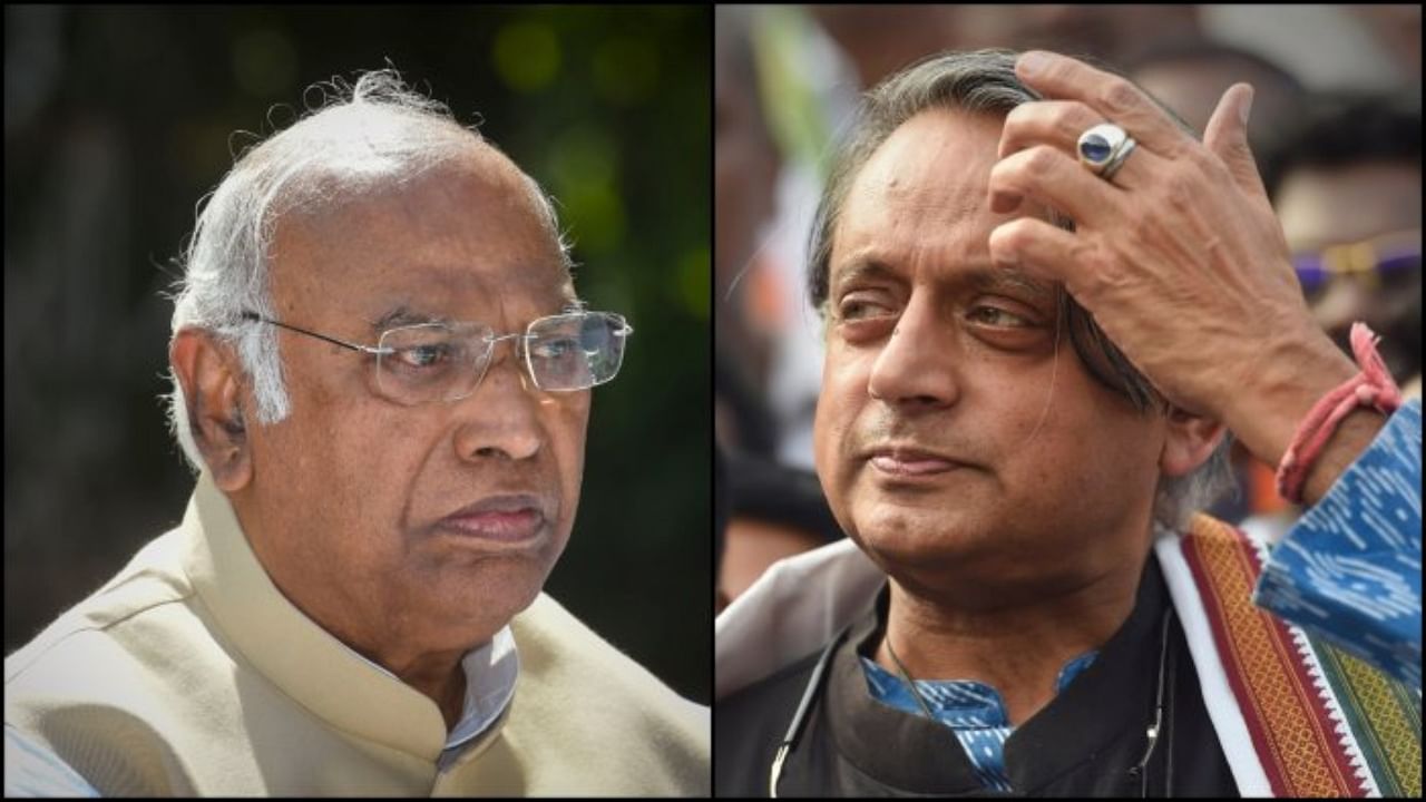 Congress presidential post candidates Mallikarjun Kharge (L) and Shashi Tharoor. Credit: PTI Photos