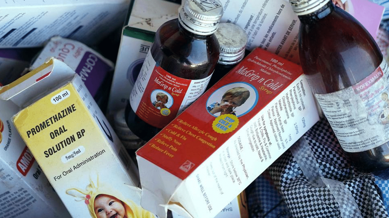 A photograph shows collected cough syrups in Banjul. Credit: AFP Photo