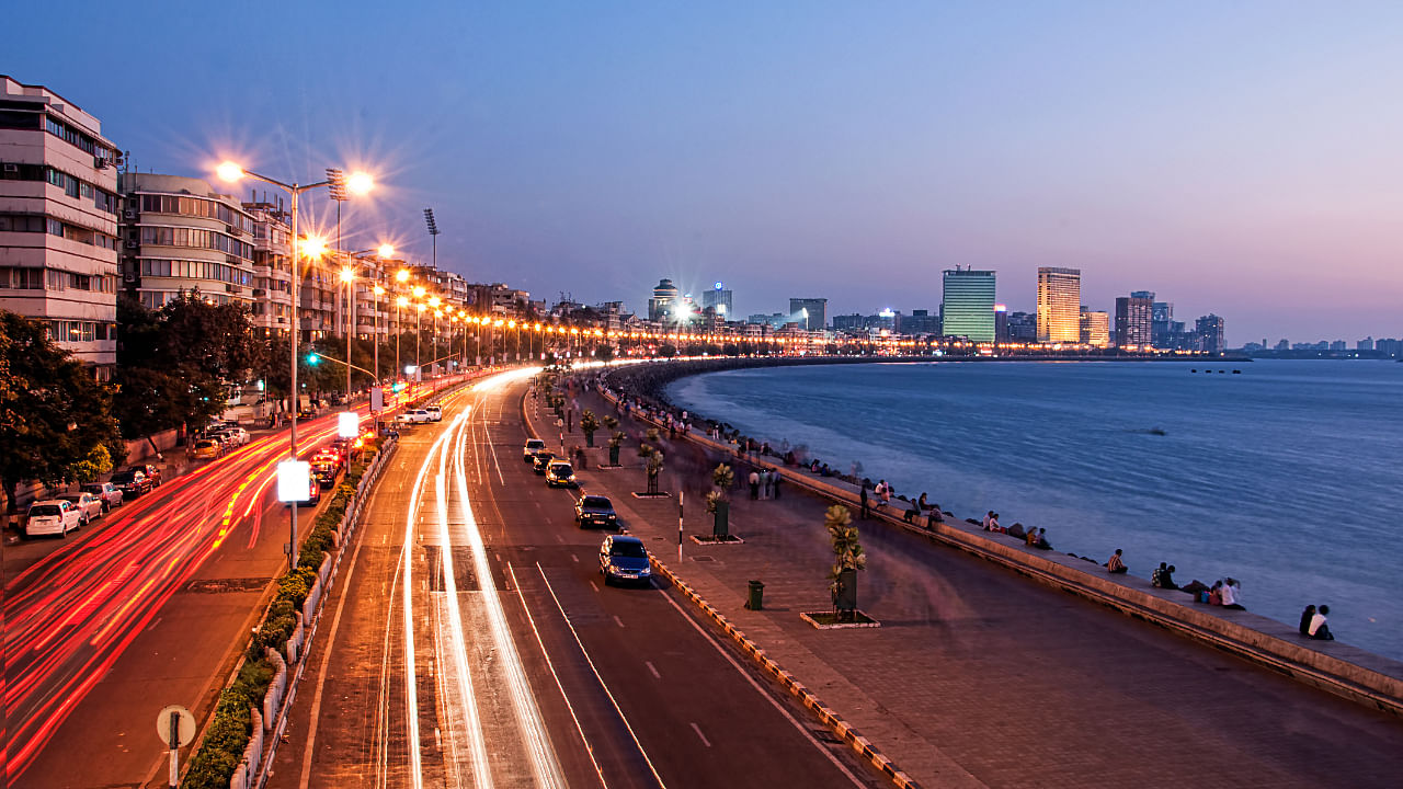 View of Marine Drive in Mumbai at dusk. Credit: Getty Images