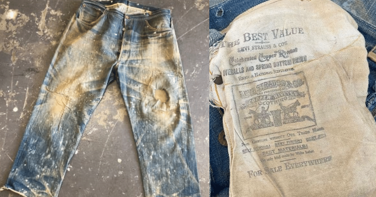 Levi's pair of jeans that was sold for $87,000. Credit: Instagram/@afrominimalist, @longjohn_denimblog