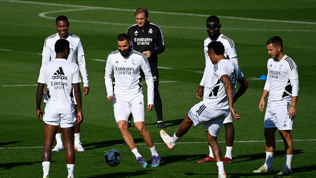 Real Madrid's players attend a training session on the eve of their clash against Barcelona. Credit: AFP Photo