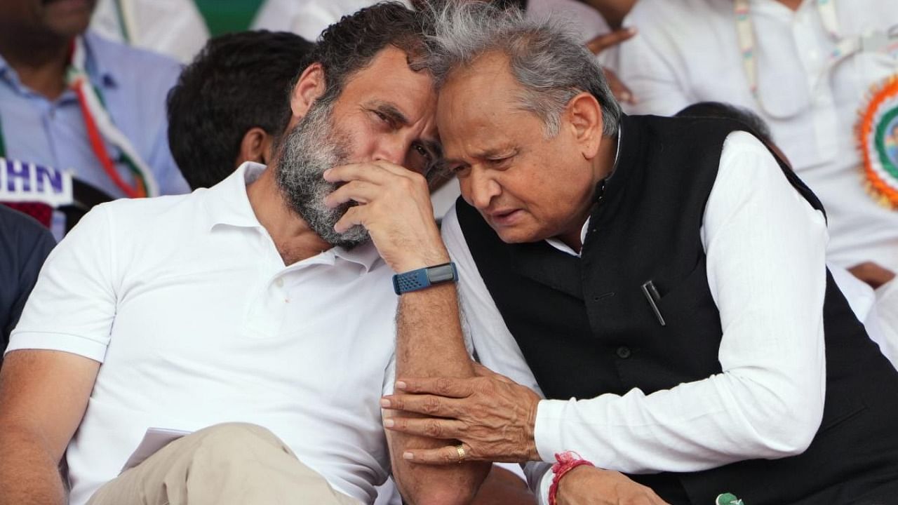 Rahul Gandhi with Ashok Gehlot. Credit: PTI Photo