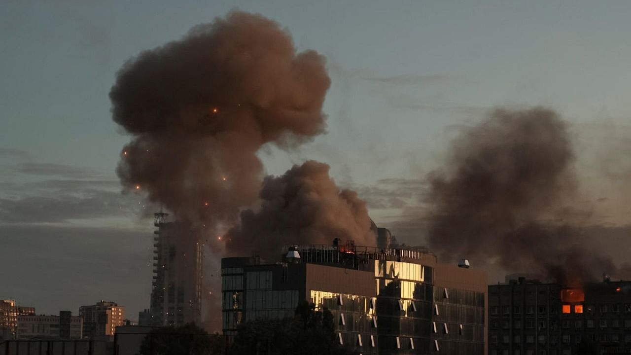Smoke rises after a Russian drones strike, which local authorities consider to be Iranian made unmanned aerial vehicles (UAVs) Shahed-136. Credit: Reuters Photo