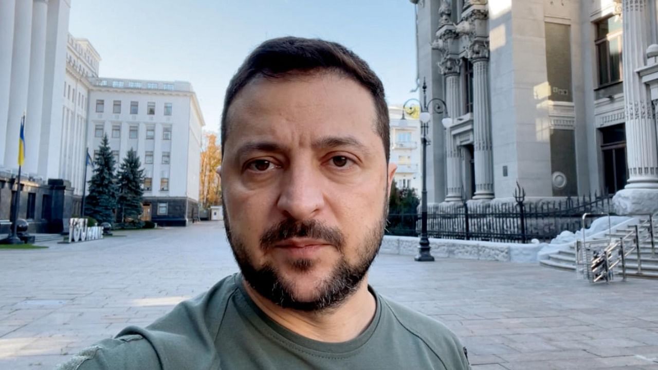 Ukrainian President Volodymyr Zelensky outside his office in Kyiv. Credit: AFP File Photo