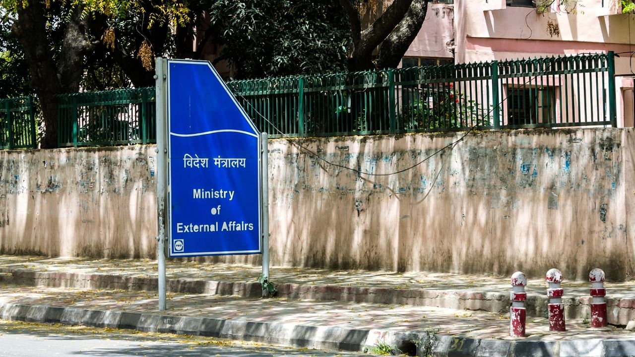 A board pointing towards Ministry of External Affairs office. Credit: iStock Images