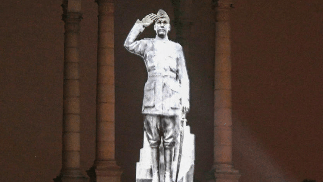Holographic statue of Netaji Subhash Chandra Bose in Delhi. Credit: PTI Photo
