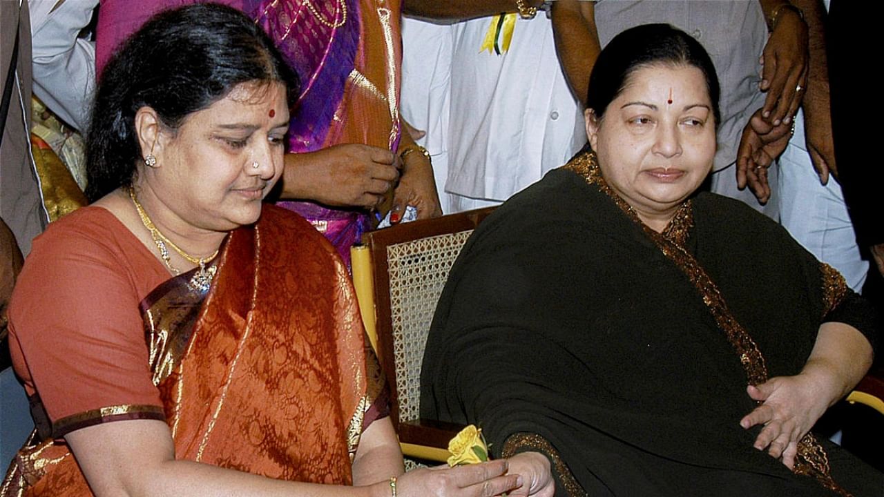 J Jayalalithaa seen with her close aide V K Sasikala. Credit: PTI File Photo