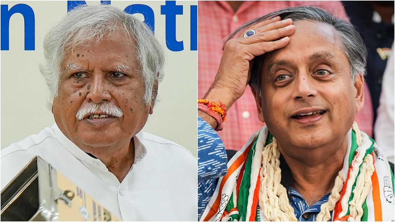 Congress' central election authority chairman Madhusudan Mistry, Shashi Tharoor. Credit: PTI Photos