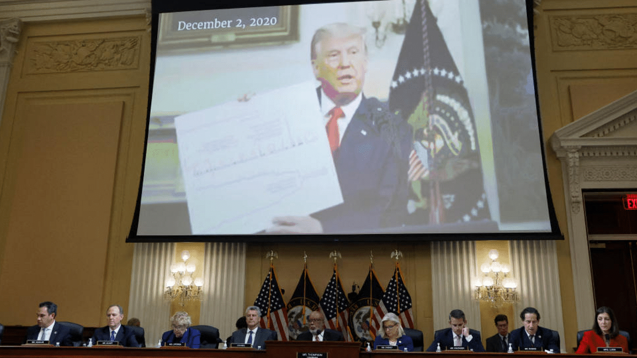 The Jan 6 panel displays a video of former President Donald Trump at the White House on December 2, 2020. Credit: Reuters Photo