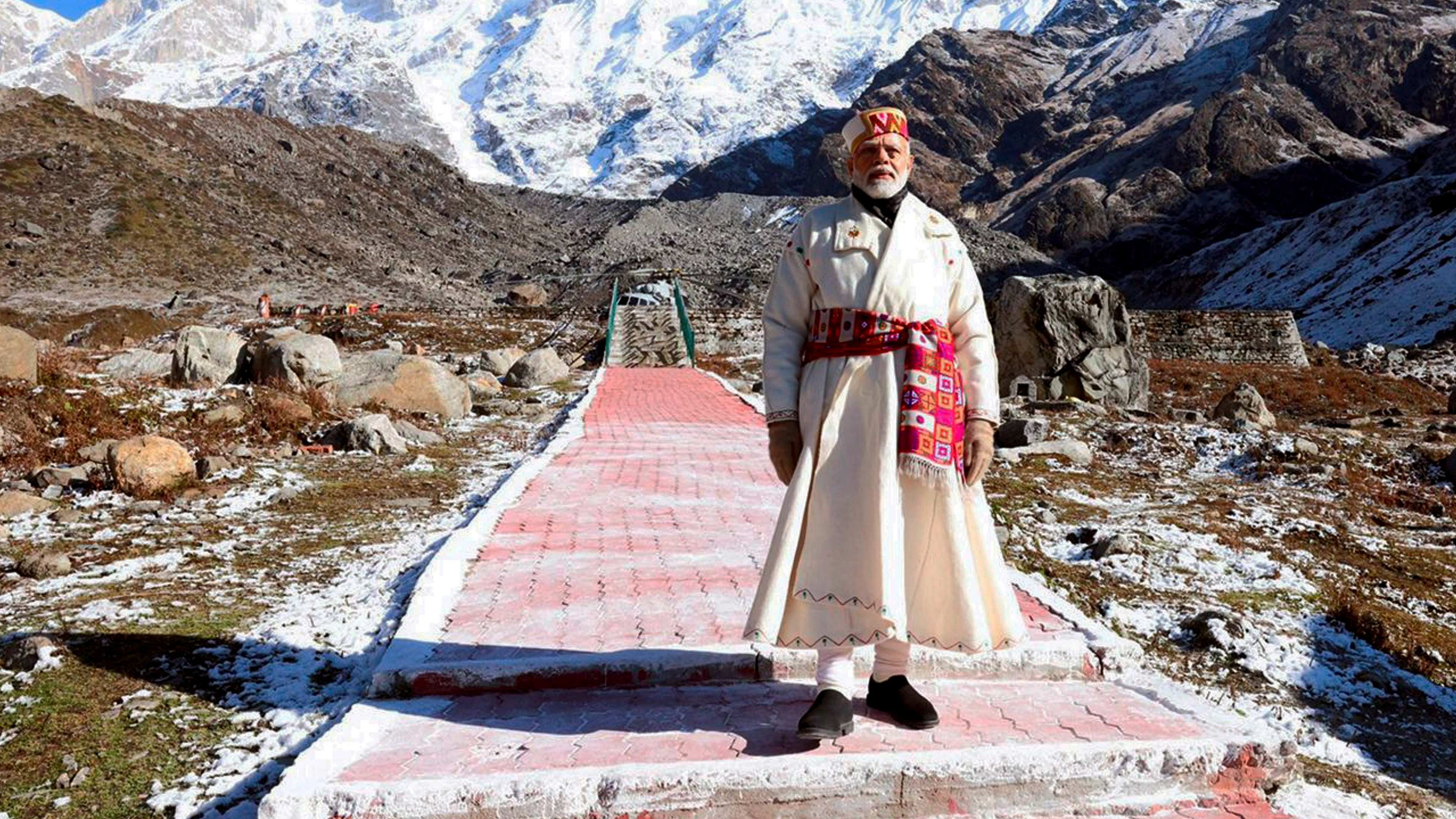 Modi during his visit to Kedarnath. Credit: PTI Photo