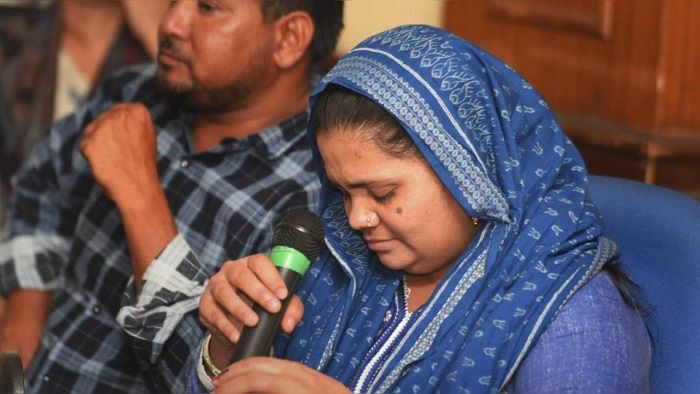 File photo of Bilkis Bano addressing a press conference. Credit: PTI Photo