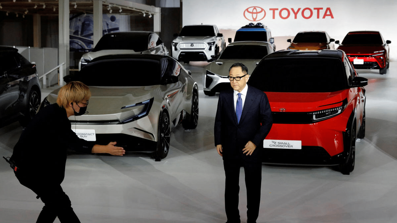 Toyota CEO Akio Toyoda holds briefing on battery EV strategy. Credit: Reuters Photo