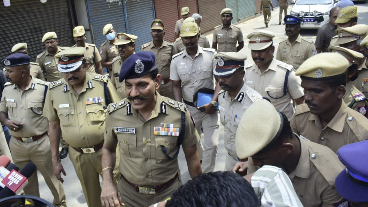 Tamil Nadu DGP C Sylendra Babu speaks with the media after an LPG cylinder exploded inside a car, in Coimbatore, Sunday, Oct. 23, 2022. Credit: PTI Photo