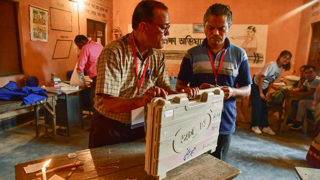 An EVM being sealed after the end of elections. Credit: PTI Photo