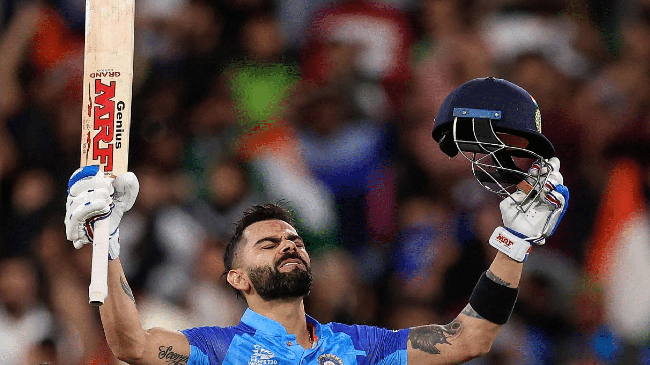 Kohli celebrates India's win against Pakistan at the ICC T20 World Cup. Credit: AFP Photo