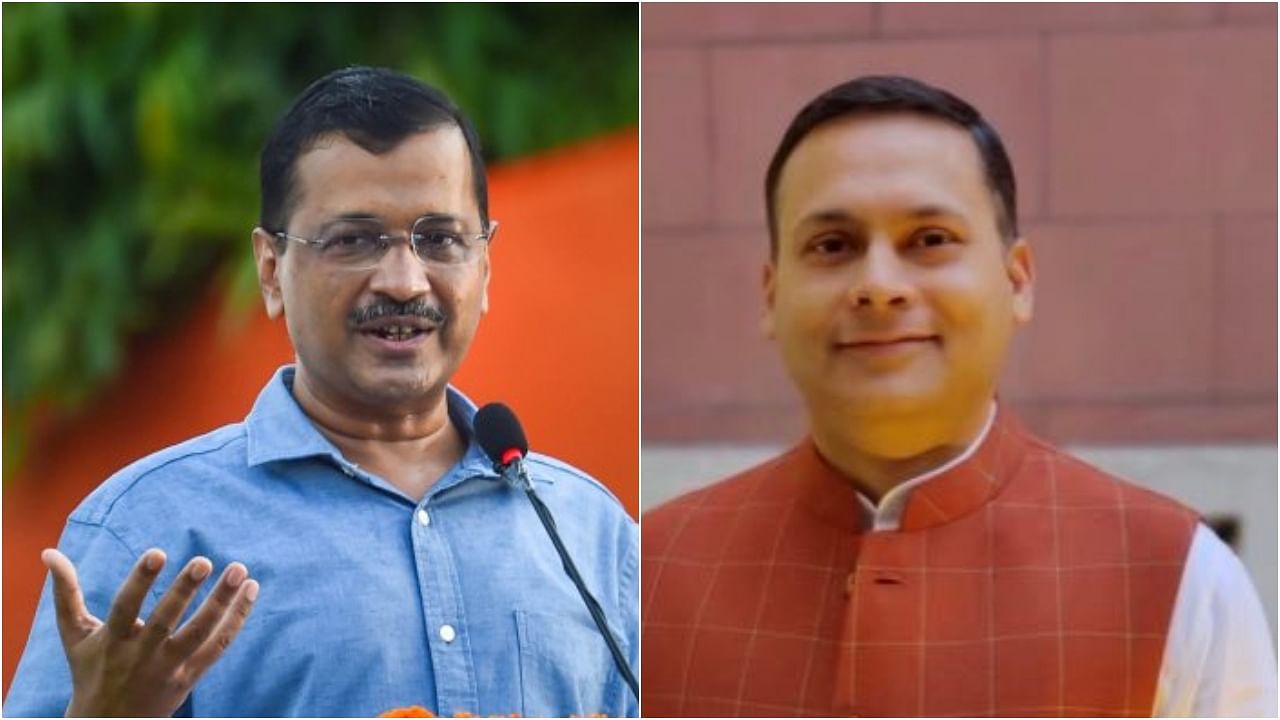 Delhi CM Arvind Kejriwal and BJP leader Amit Malviya. Credit: PTI Photo and Twitter/@amitmalviya