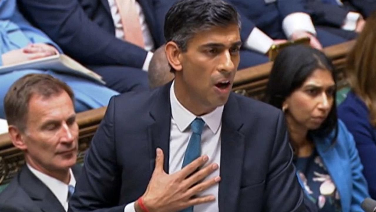 UK PM Rishi Sunak speaks during his first Prime Minister's Questions (PMQs) in the House of Commons. Credit: AFP Photo