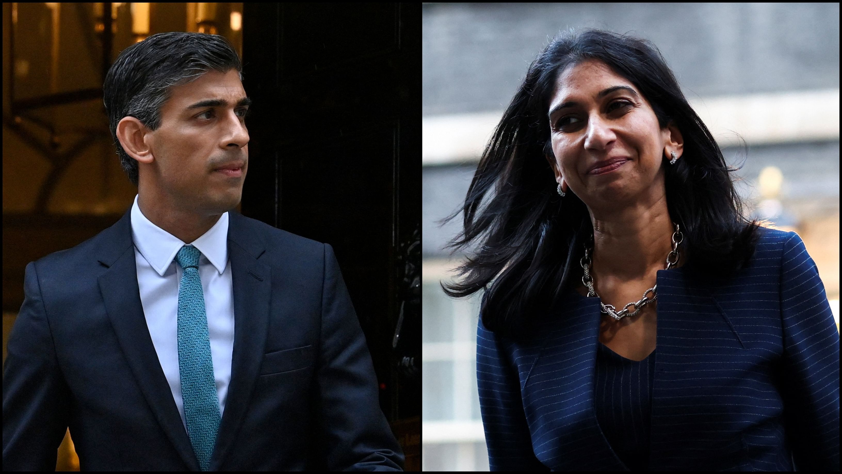 UK PM Rishi Sunak (L) and Home Secretary Suella Braverman (R). Credit: AFP, Reuters Photos