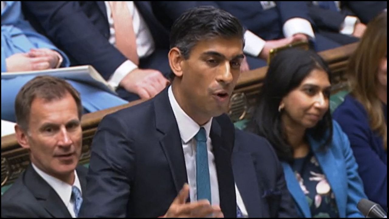 Rishi Sunak speaks during his first Prime Minister's Questions (PMQs) in the House of Commons. Credit: AFP Photo