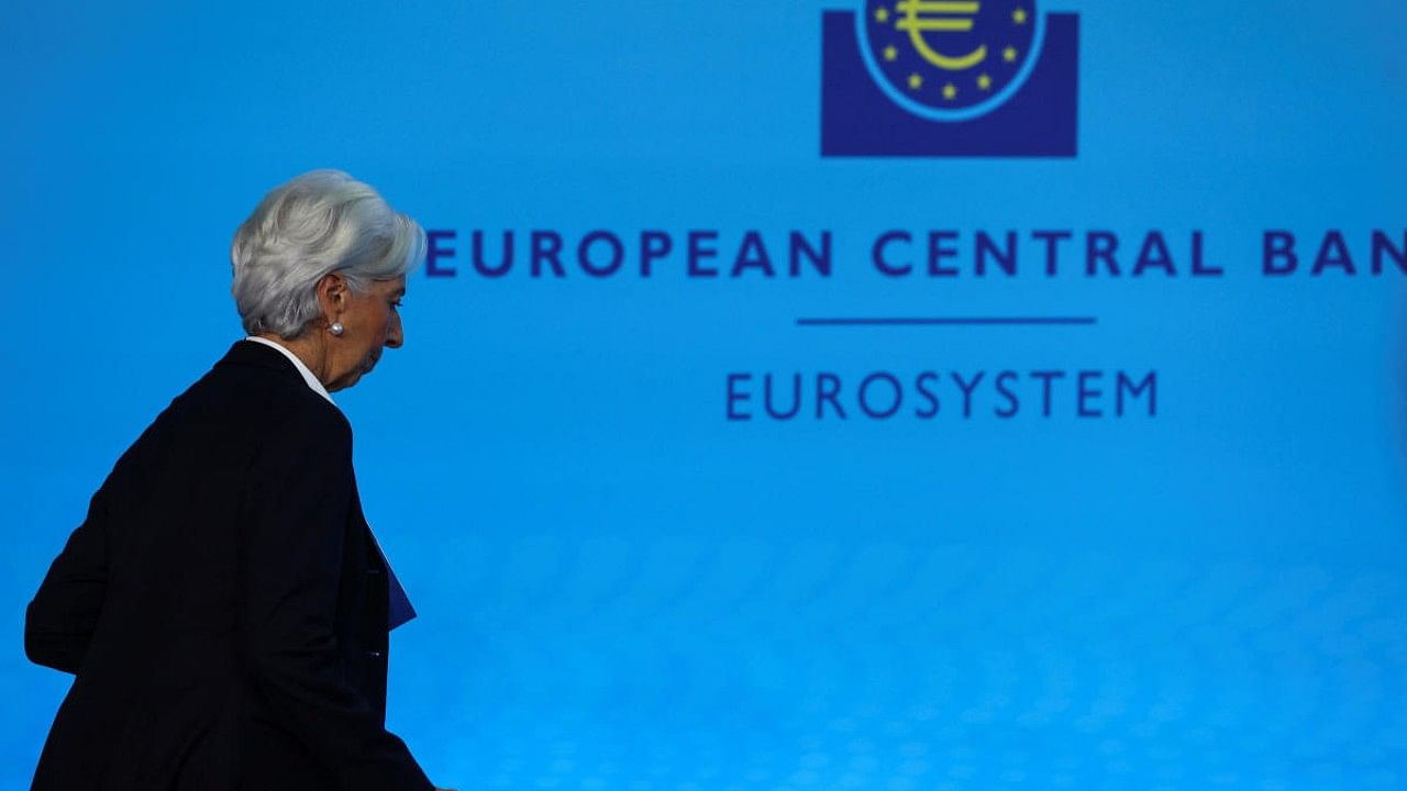 ECB's Lagarde attends a news conference following the monetary policy meeting in Frankfurt. Credit: Reuters Photo