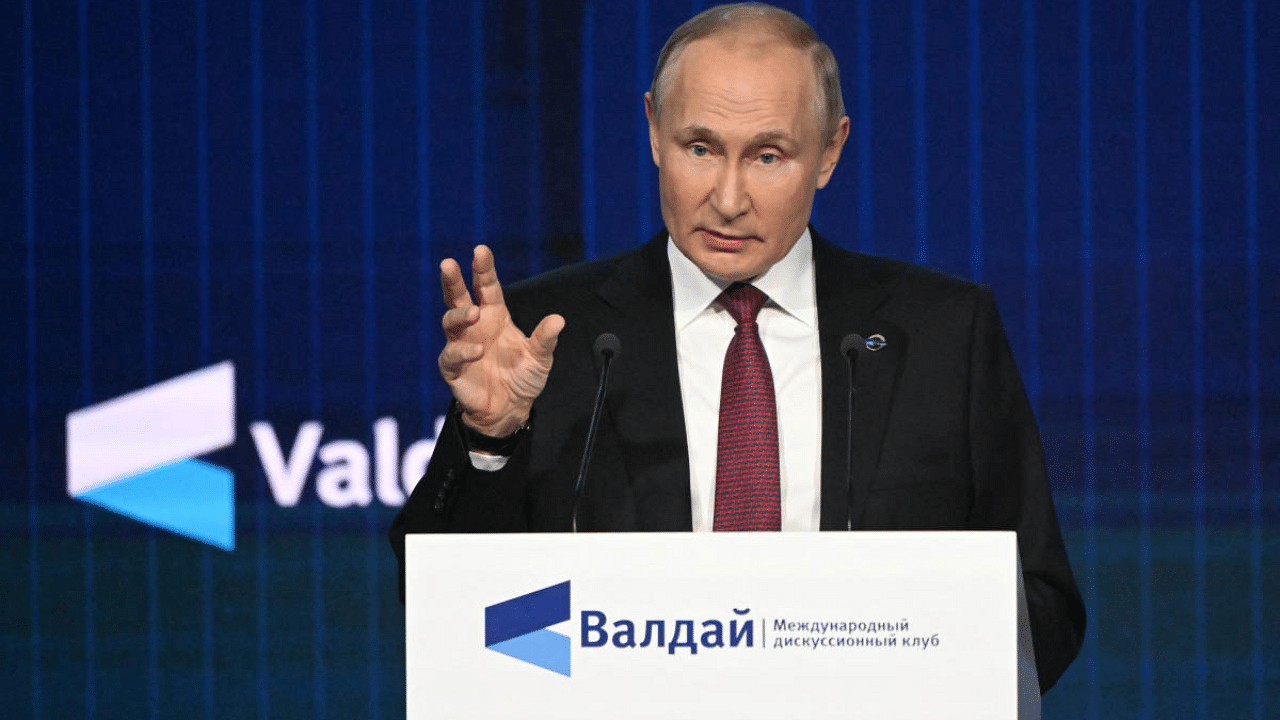 Russian President Vladimir Putin delivers a speech during the 19th Annual Meeting of the Valdai Discussion Club. Credit: Sputnik/Reuters Photo