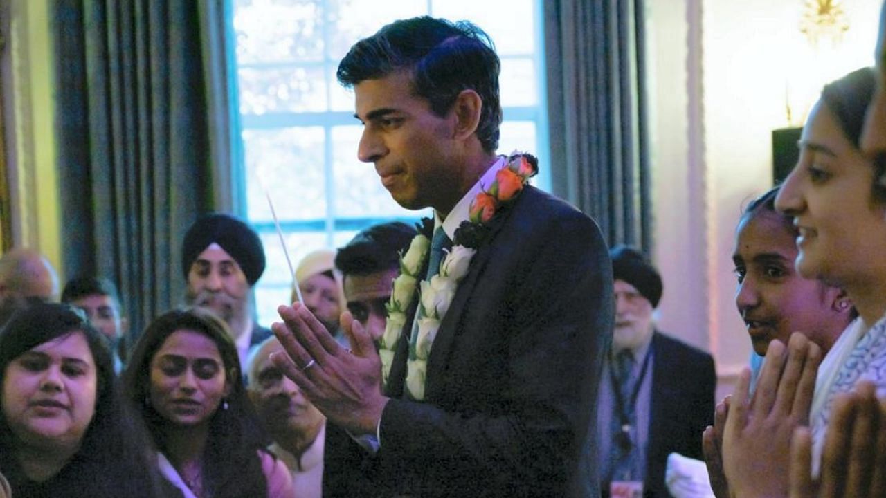 UK Prime Minister Rishi Sunak celebrates Diwali festival at 10 Downing Street in London. Credit: PTI Photo