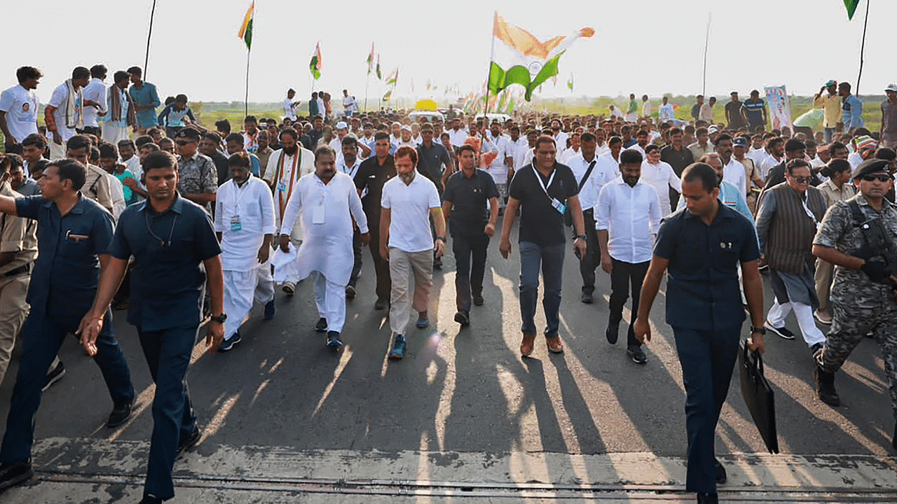 Bharat Jodo Yatra in Telangana. Credit: PTI Photo